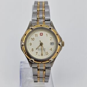 Wenger Women's Watch 30MM White Dial Day Two Tone Bracelet Band 6.5" New Battery